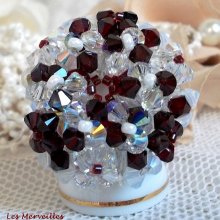 Garnet and White ring with facets and spinners in Swarovski crystal
